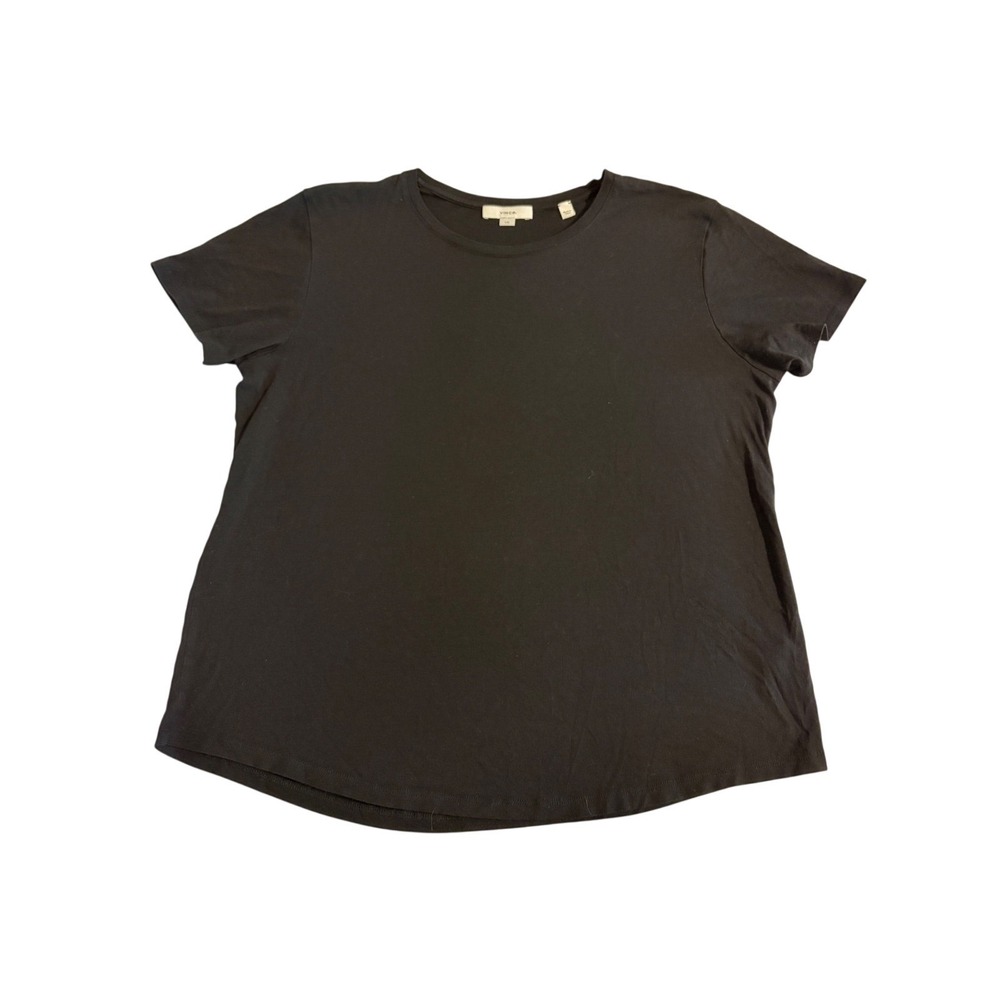 Vince Black Pima Cotton Modal Short Sleeve Crew Neck Tee Curved Hem Large Womens